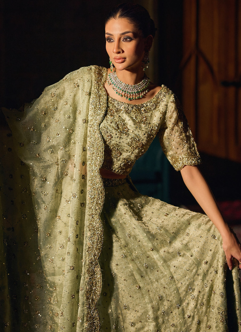 Mint Green Ghagra Choli – Haniya Maison Valima | Wedding Wear – view 1
