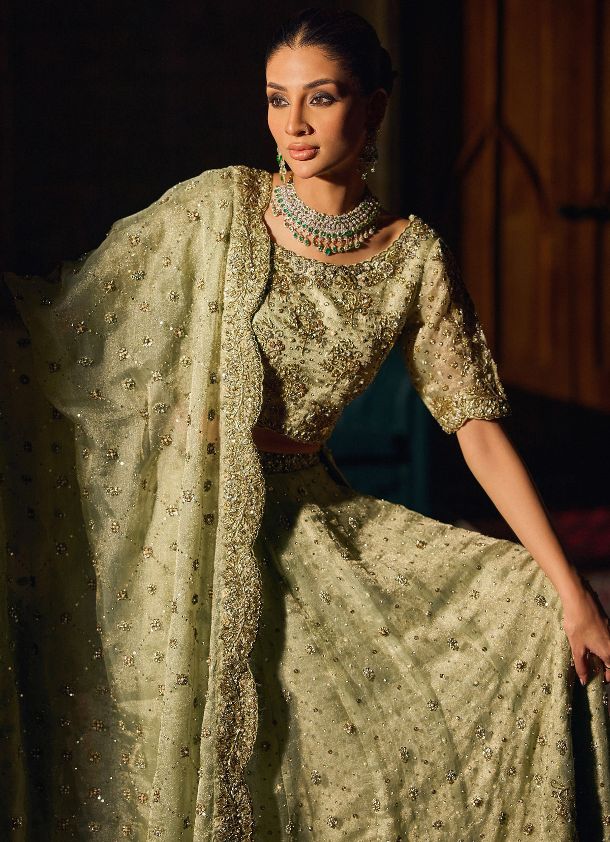 Mint Green Ghagra Choli – Haniya Maison Valima | Wedding Wear – view 1