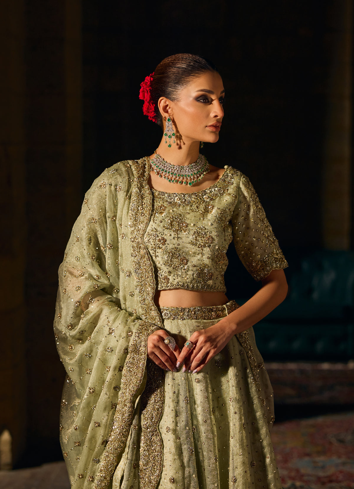 Mint Green Ghagra Choli – Haniya Maison Valima | Wedding Wear – view 3